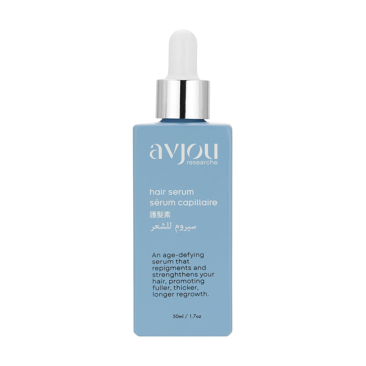 Avjou Researche Scalp Serum bottle front showing oil-free formula for all hair types