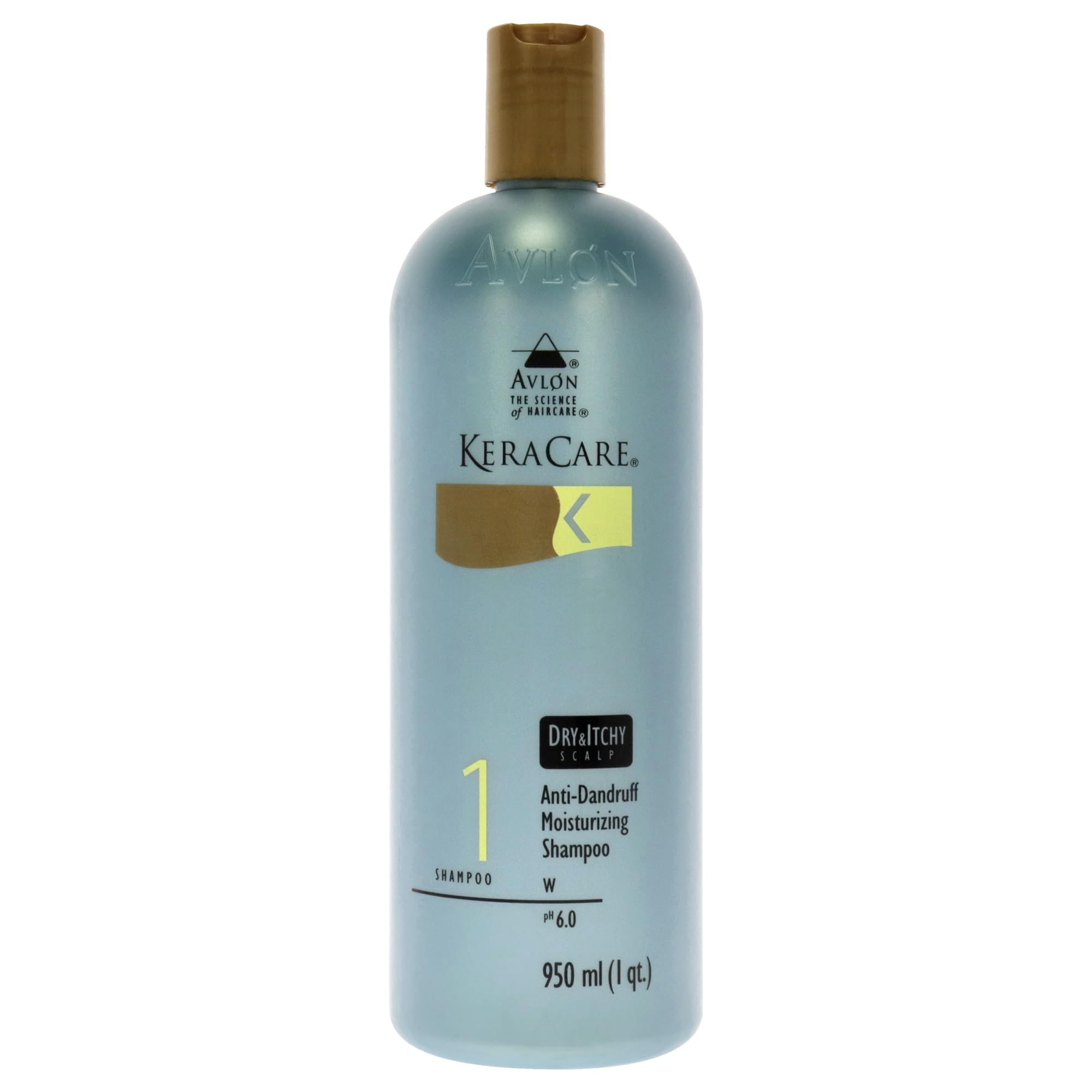 Avlon KeraCare dry and itchy scalp shampoo bottle showing anti-dandruff moisture benefits.