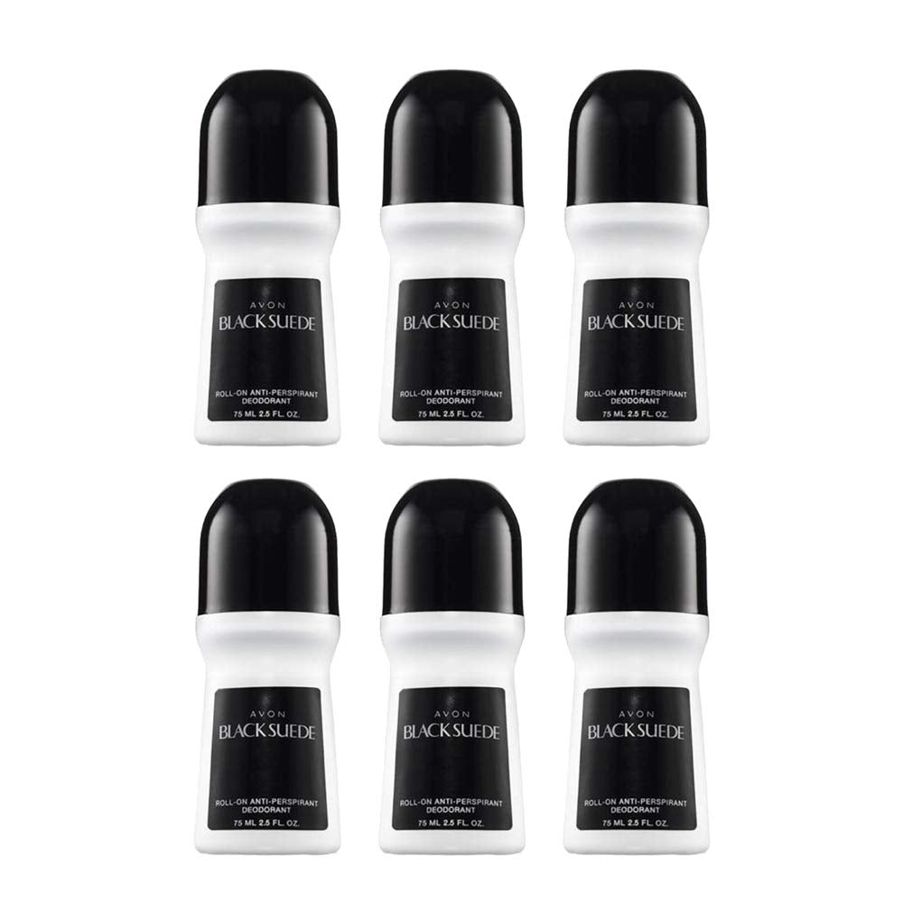 AVON Black Suede roll-on deodorant bottle provides all-day odor protection.