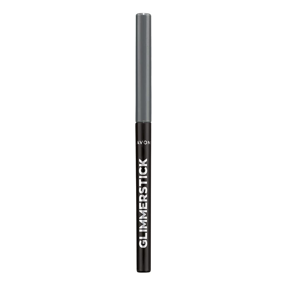 AVON Glimmerstick Eyeliner Saturn Grey closeup shows smooth glide for precise definition.