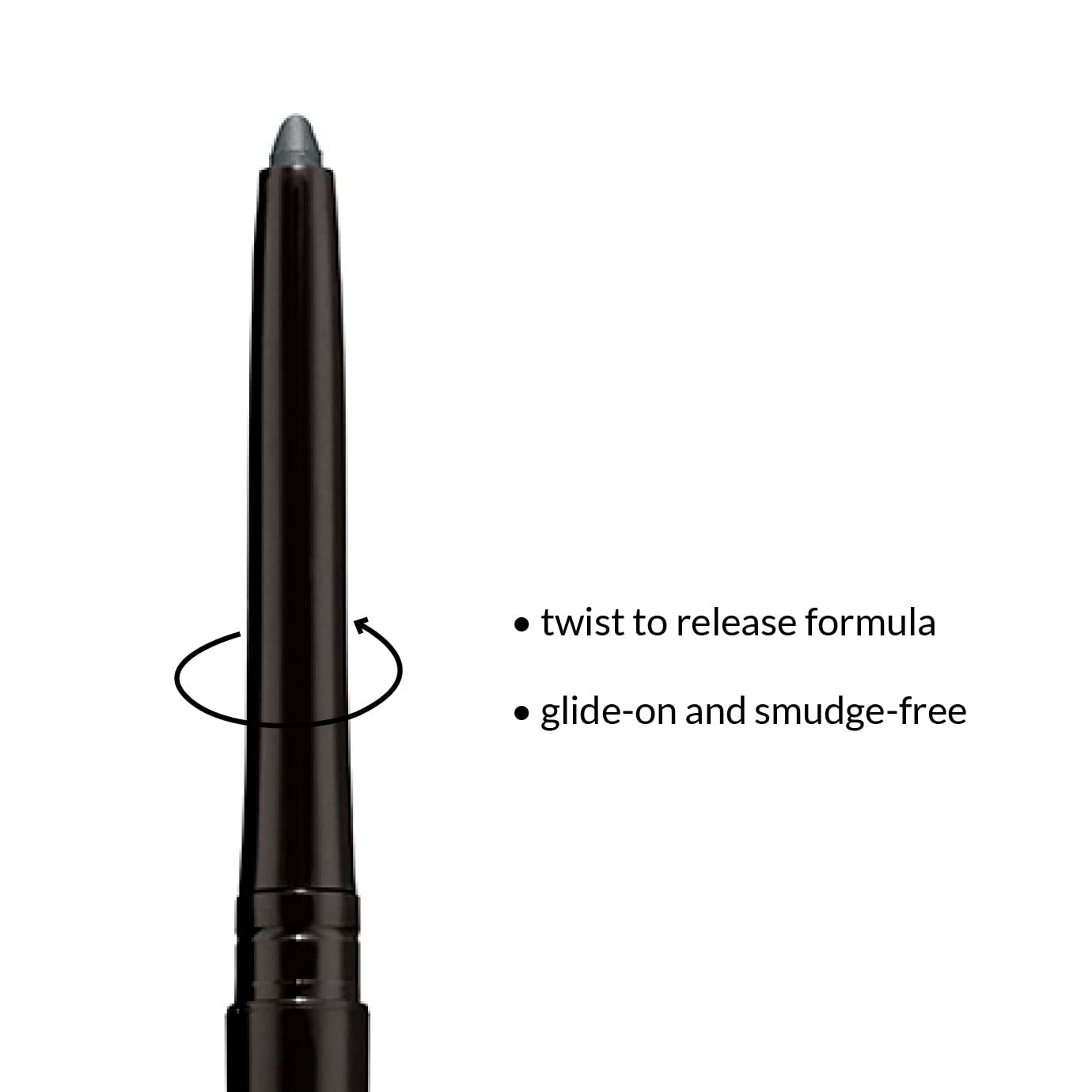 AVON Glimmerstick Eyeliner Saturn Grey swatch reveals deep, waterproof pigment.