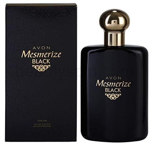Avon Mesmerize Black for Men spray action, suggesting confident daytime wear.