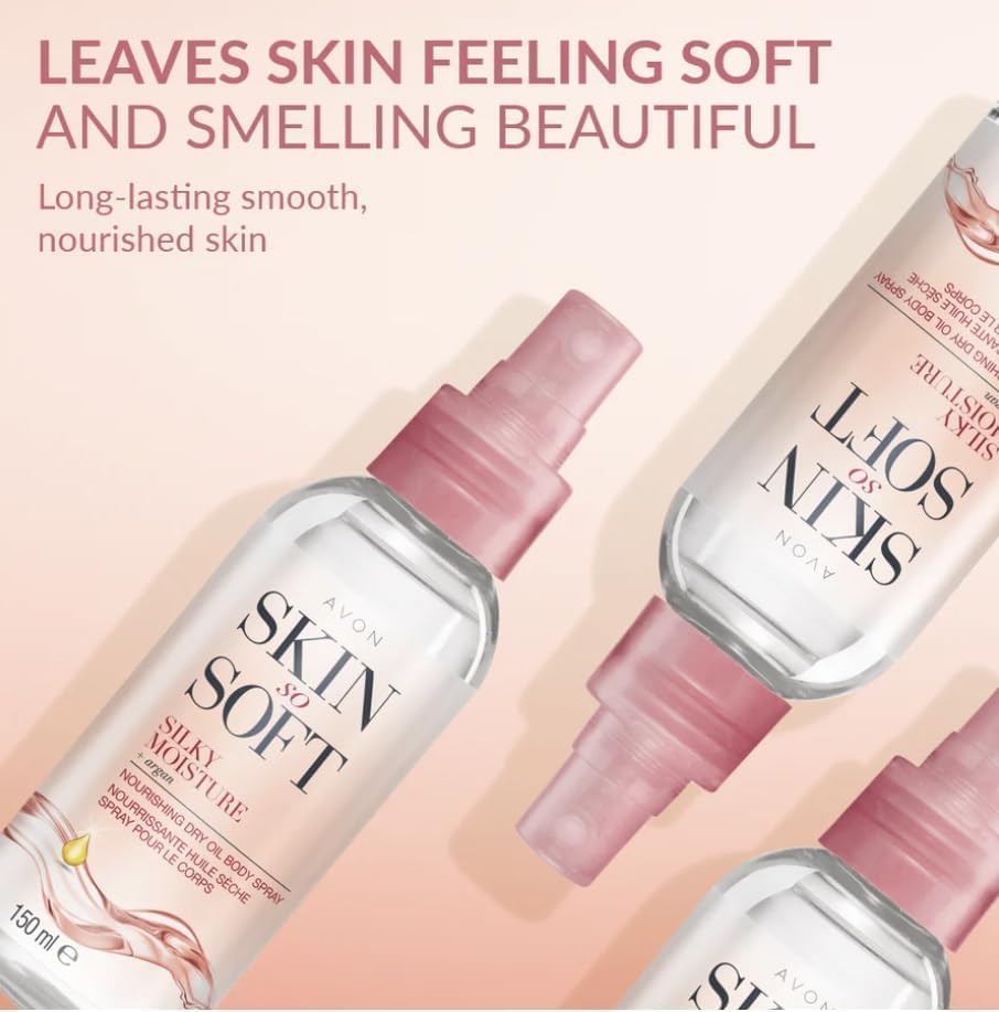AVON Skin So Soft bottle shown ready for daily-use bath time routine.