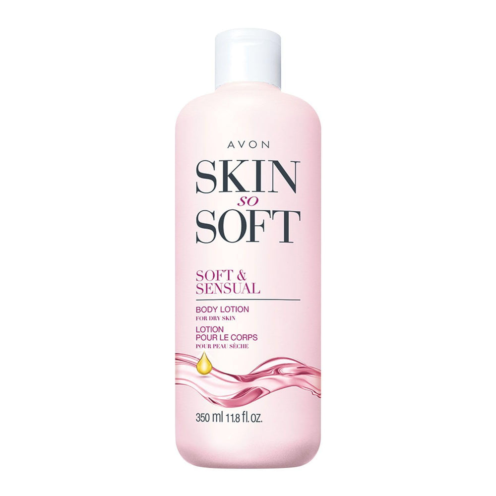 AVON Skin So Soft bottle with argan oil highlights nourishing hydration for soft skin.