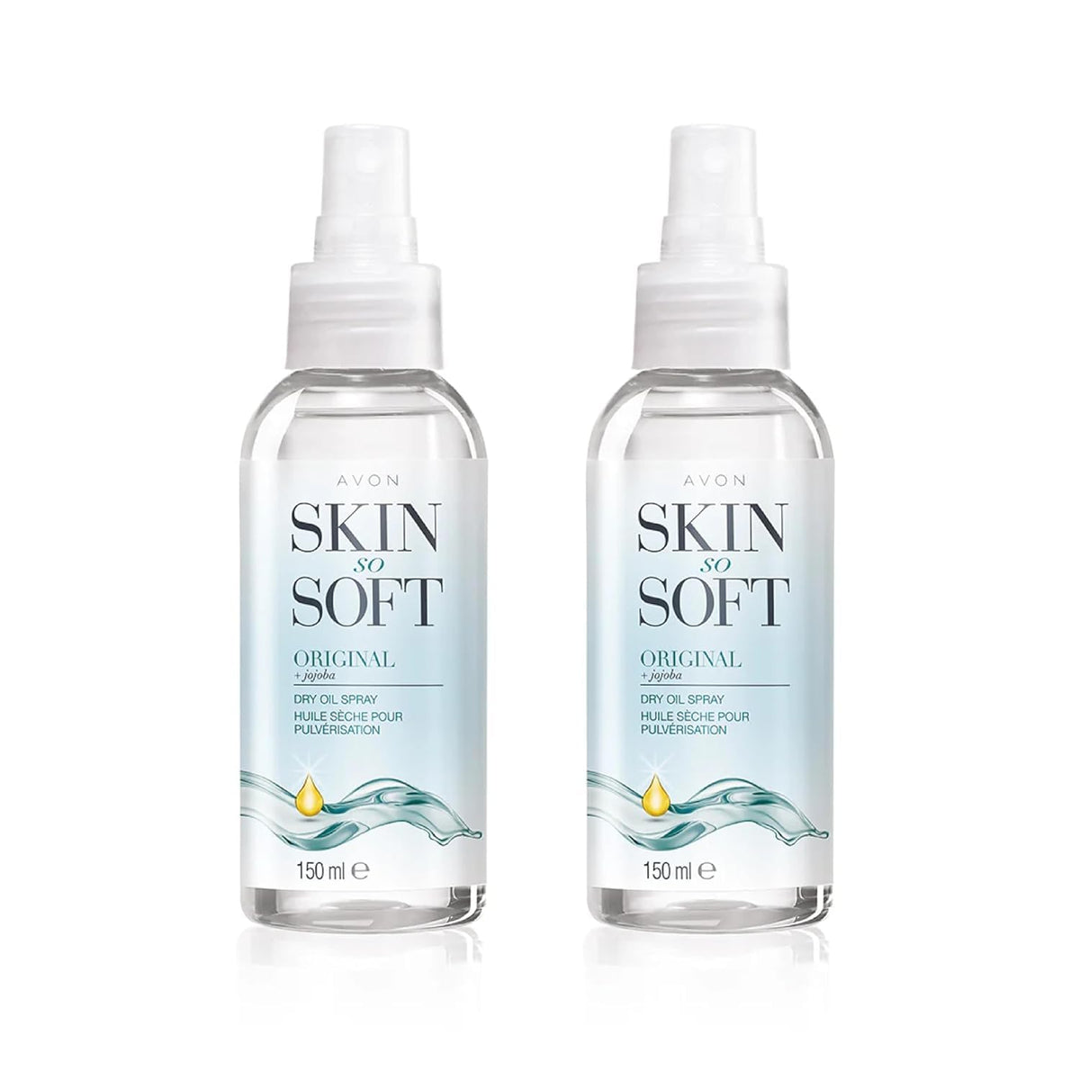 Avon Skin So Soft Original Dry Oil Spray 150ml two-pack for smooth, hydrated skin