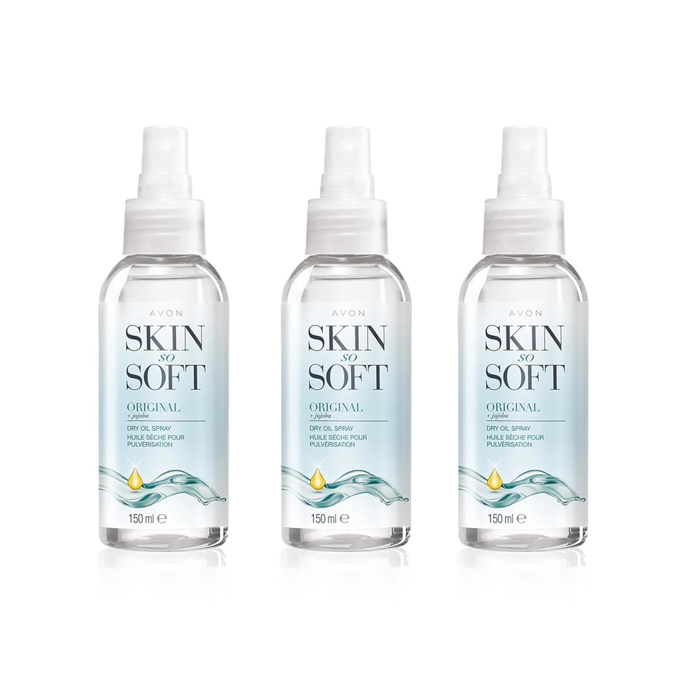 AVON Skin So Soft Original Dry Oil Spray bottle showcasing quick hydration and light absorption.
