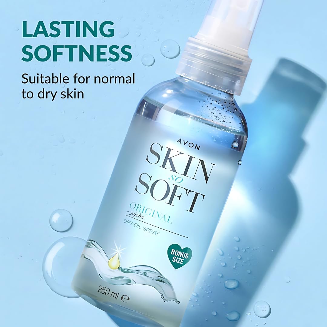 Close-up of absorption as AVON Skin So Soft Original Dry Oil Spray sinks into skin