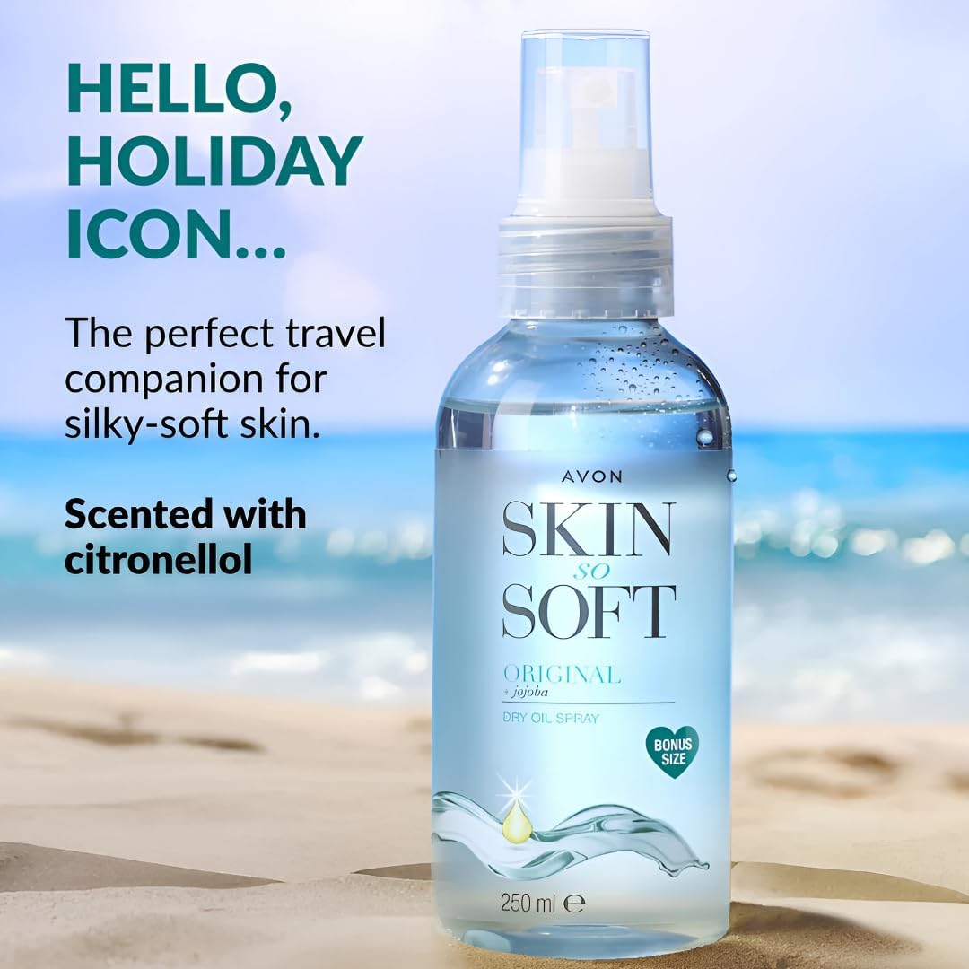 AVON Skin So Soft Original Dry Oil Spray being applied for smooth hydration