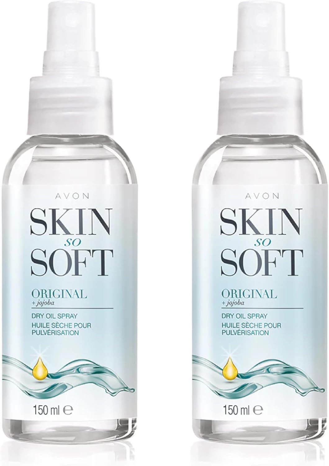 AVON SKIN SO SOFT huile sèche originale en spray, bouteille 150 ml, hydratation légère.