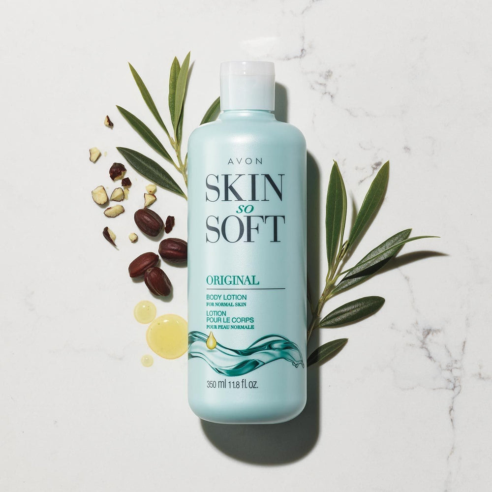AVON Skin So Soft Original jar close-up showing rich, creamy formula.