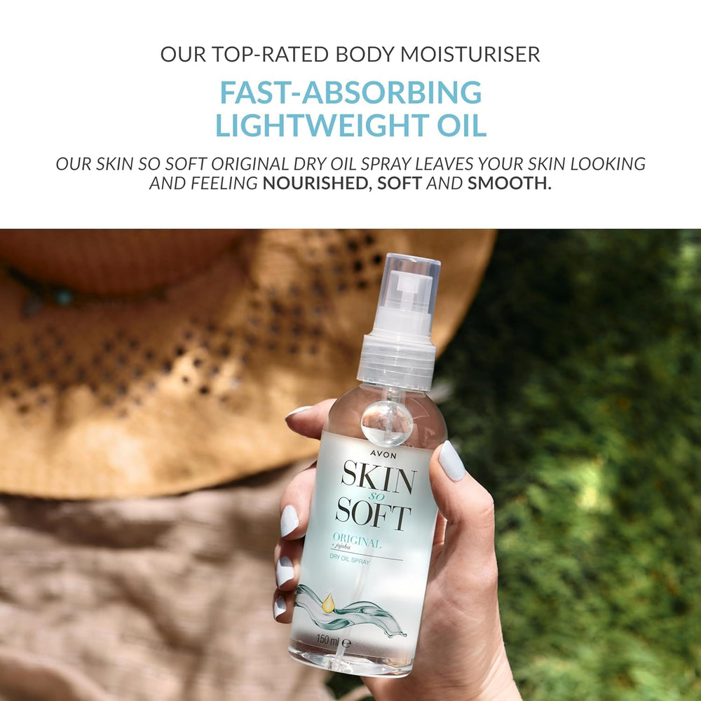 Three-pack packaging of AVON Skin So Soft Original Dry Oil highlights value and convenience.
