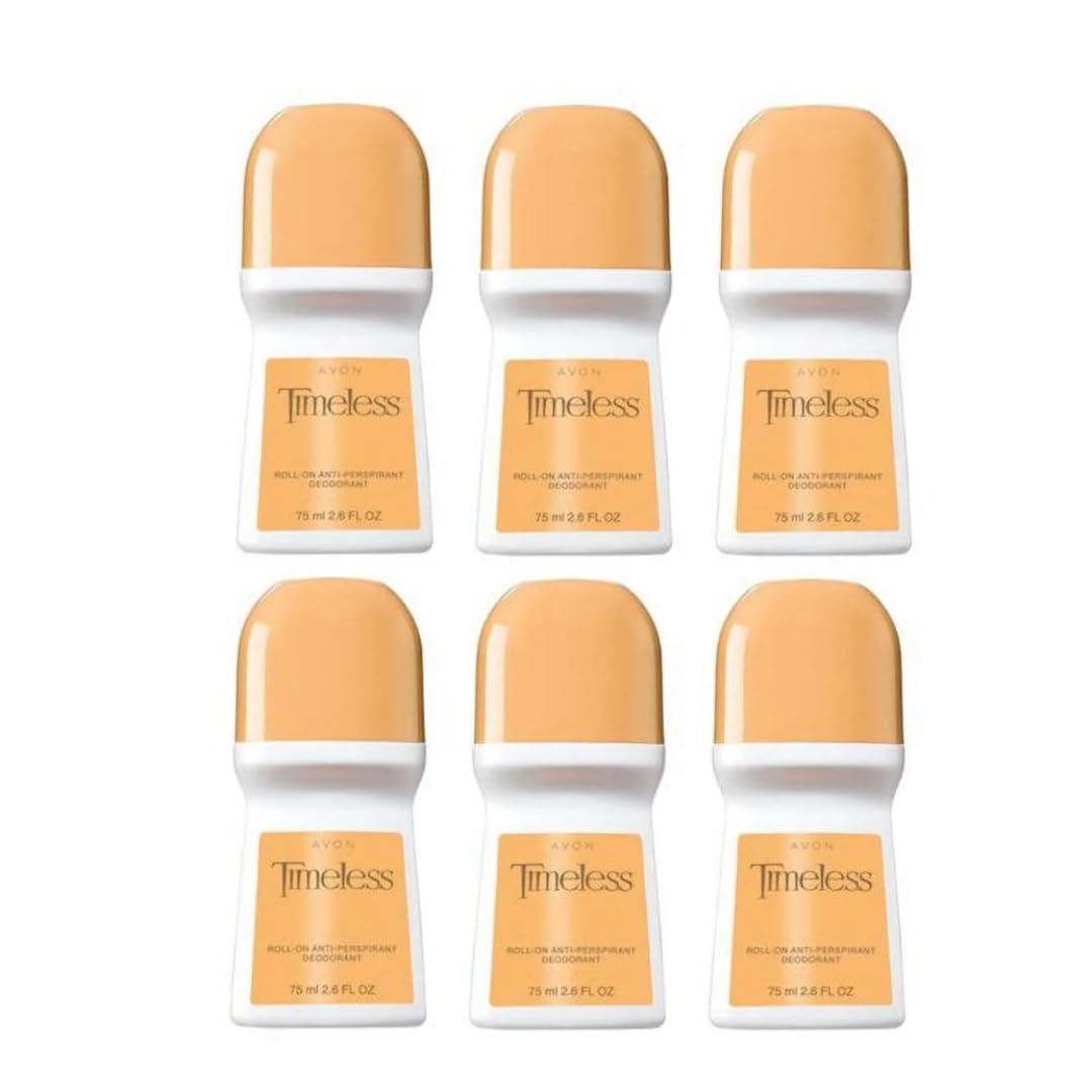 AVON Timeless roll-on deodorant bottle showing scent and long-lasting protection.