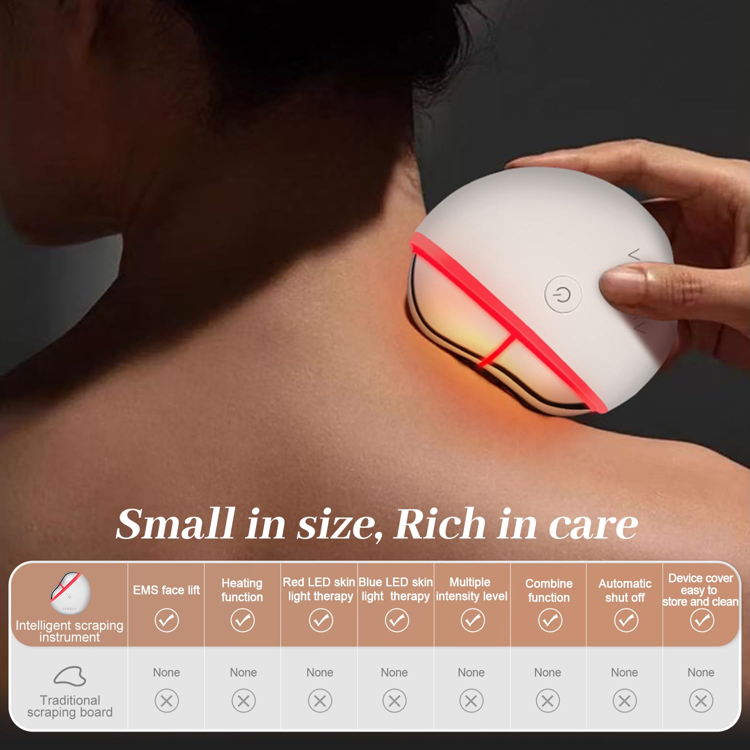 Avorla LED Gua Sha uses red and blue light therapy for brightness and clarity