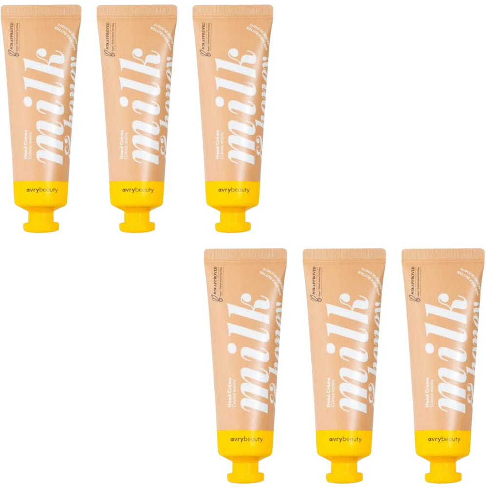 AVRYBEAUTY Milk and Honey lotion bottle with creamy texture for deeply hydrated skin.
