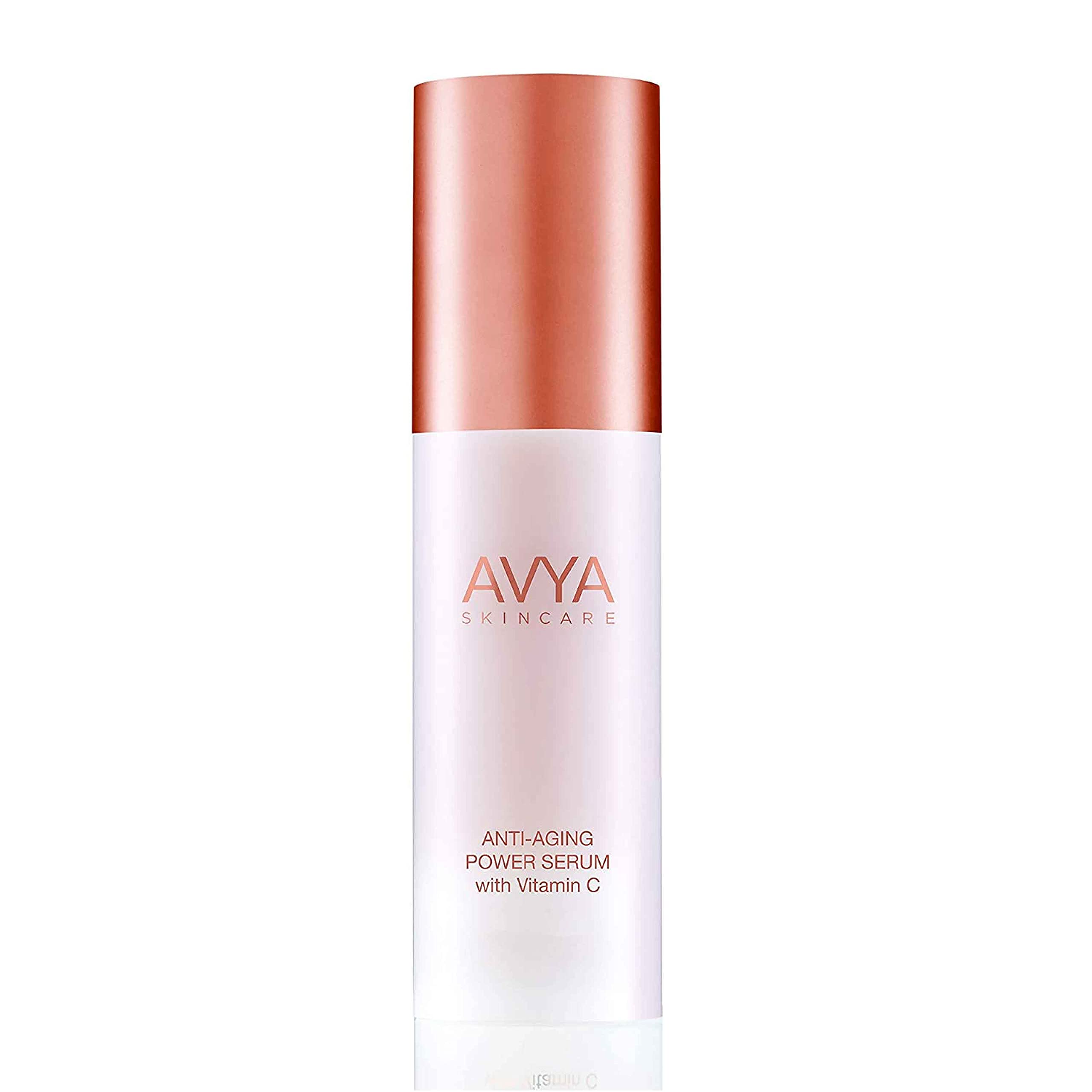 AVYA Anti-Aging Power Serum bottle showing premium hydration for radiant skin.