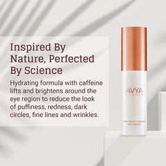Avya Eye Bright Cream packaging highlighting clean, hypoallergenic eye care