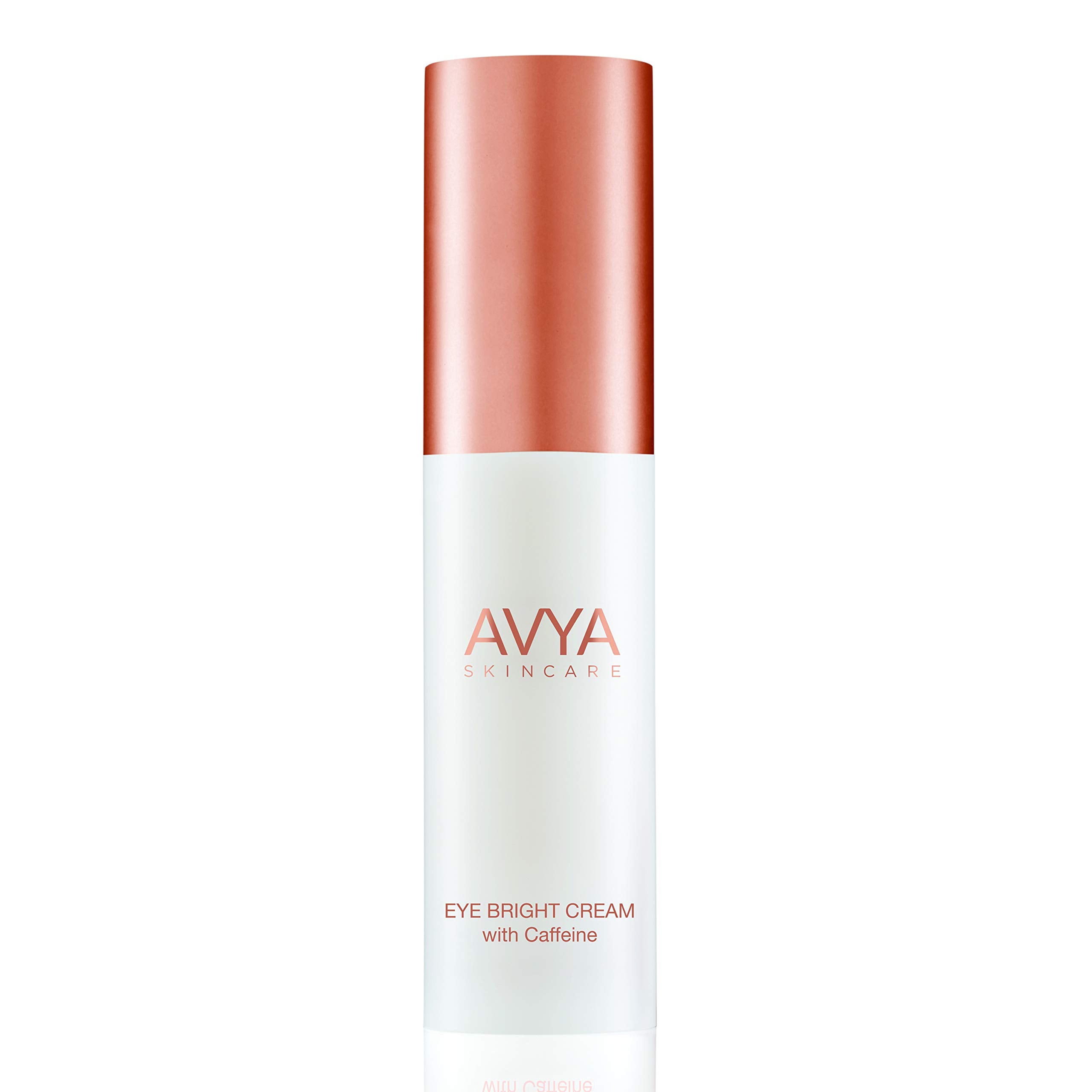 Avya Eye Bright Cream tube closeup showing lightweight formula for brighter under-eye skin