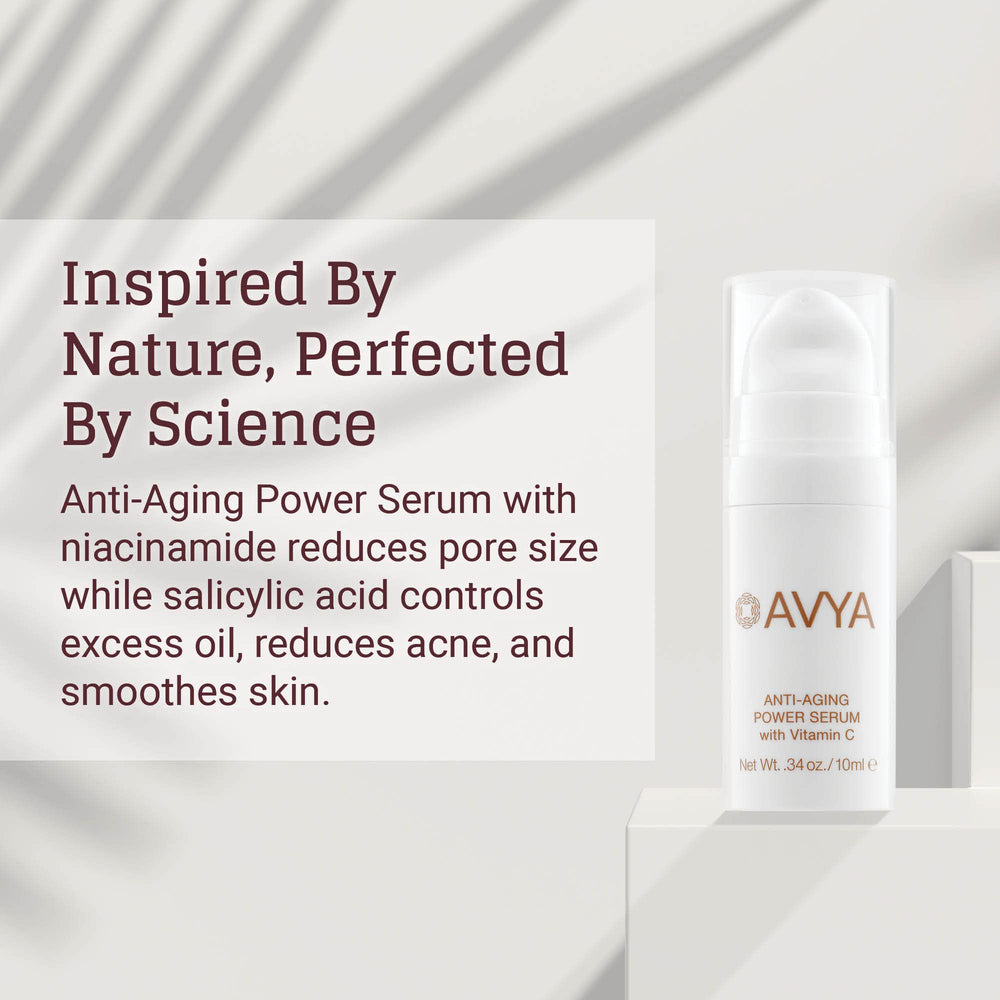 Avya Skincare Serum texture on skin highlights silky, hydrated look.