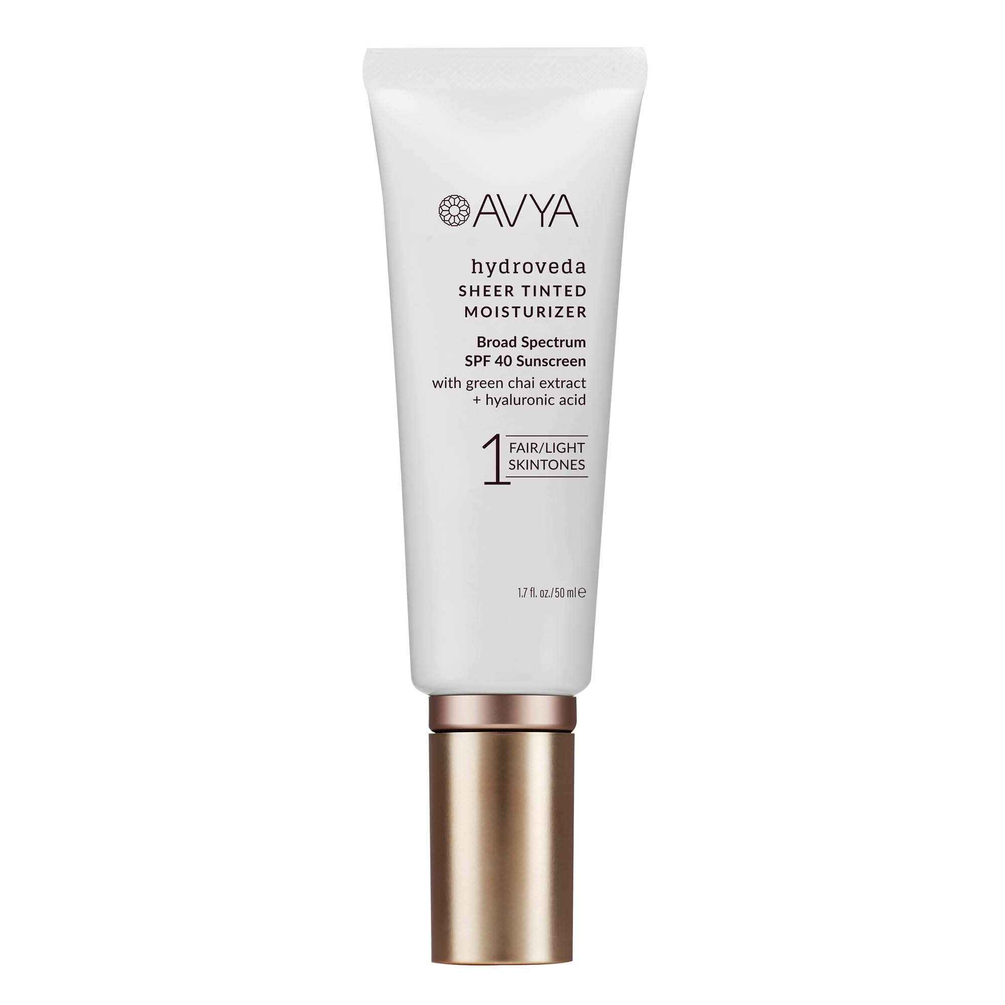 AVYA SPF 40 bottle pump promotes quick, even coverage for a natural look.