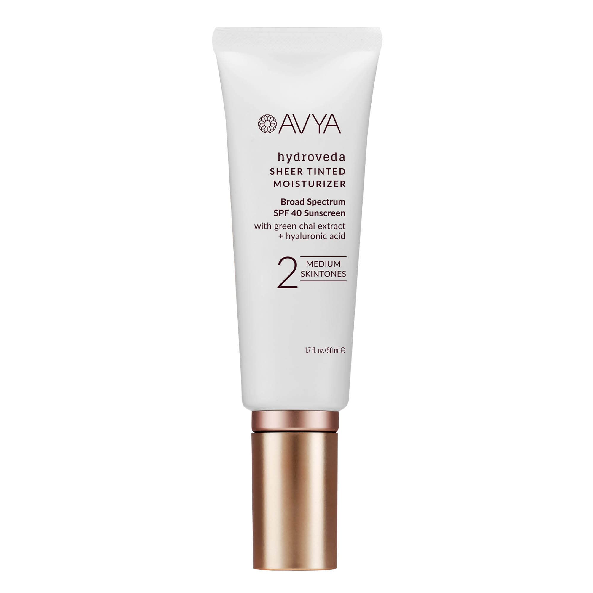 AVYA shade 2 on model showing medium warm tone and even coverage