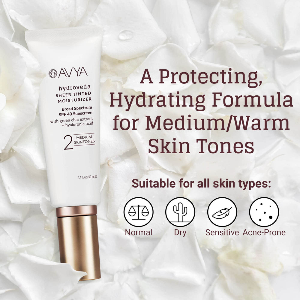 AVYA SPF 40 texture demonstrates non-greasy light coverage
