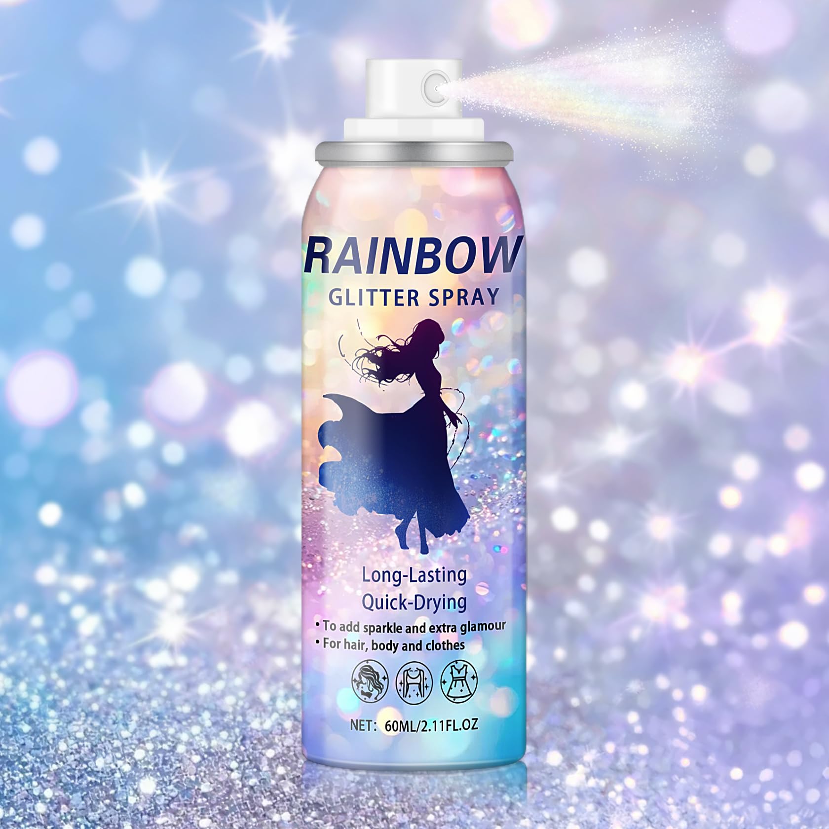 AWCCXMYM Body Glitter Spray pack shot highlighting portable shimmer on skin and clothes
