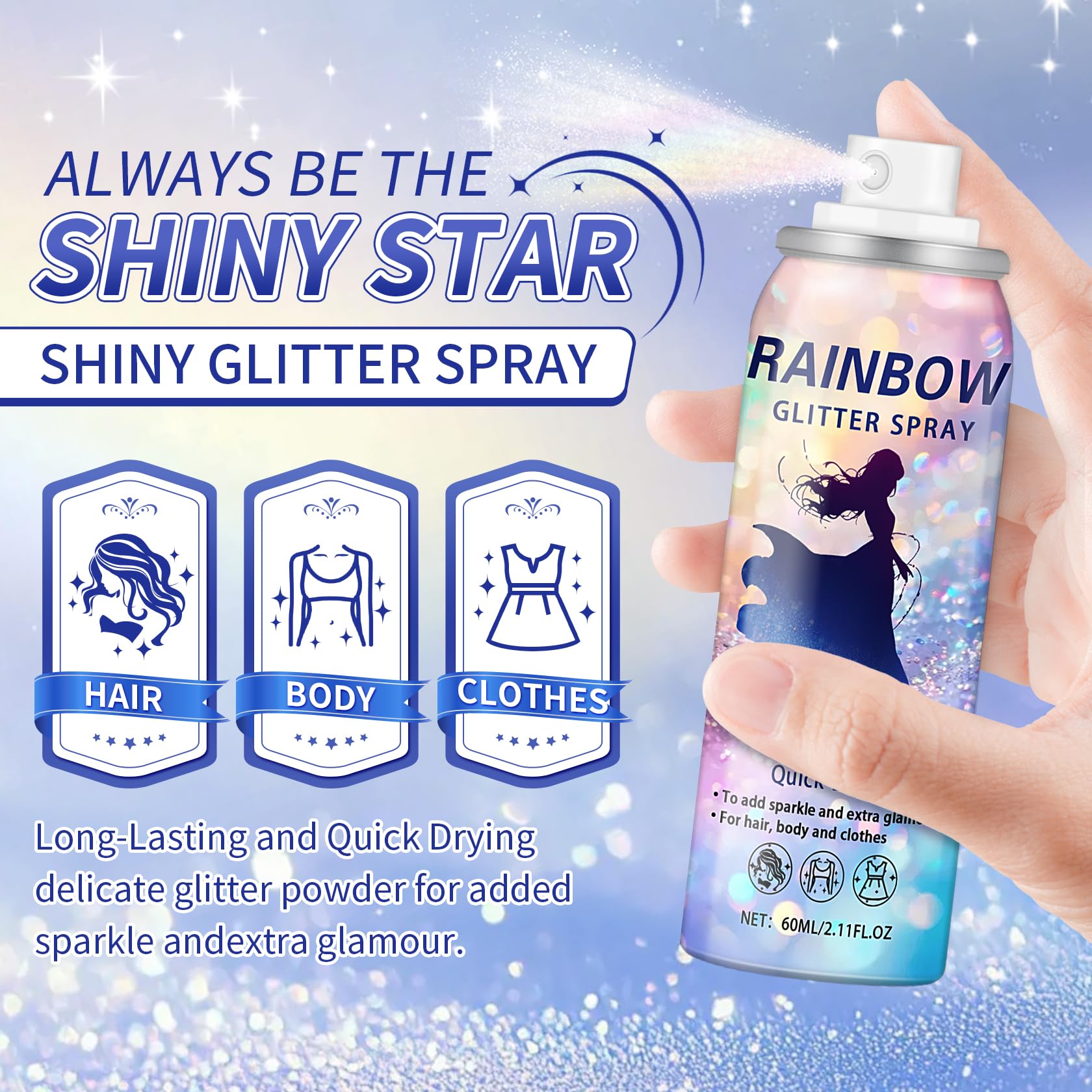 AWCCXMYM Glitter Spray on Hair demonstrates quick adhesion for sparkling locks
