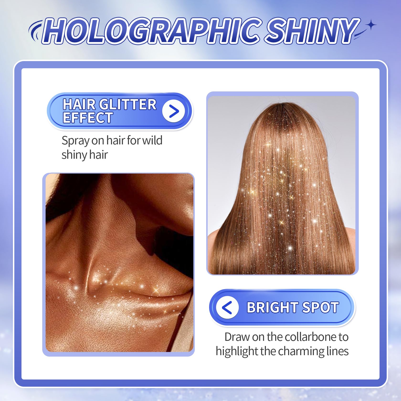 AWCCXMYM Waterproof Glitter Spray close-up demonstrates durable shimmer that dries quickly