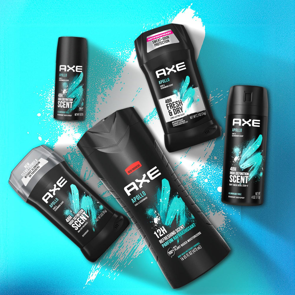 AXE Apollo deodorant application underarms shows quick daily use.