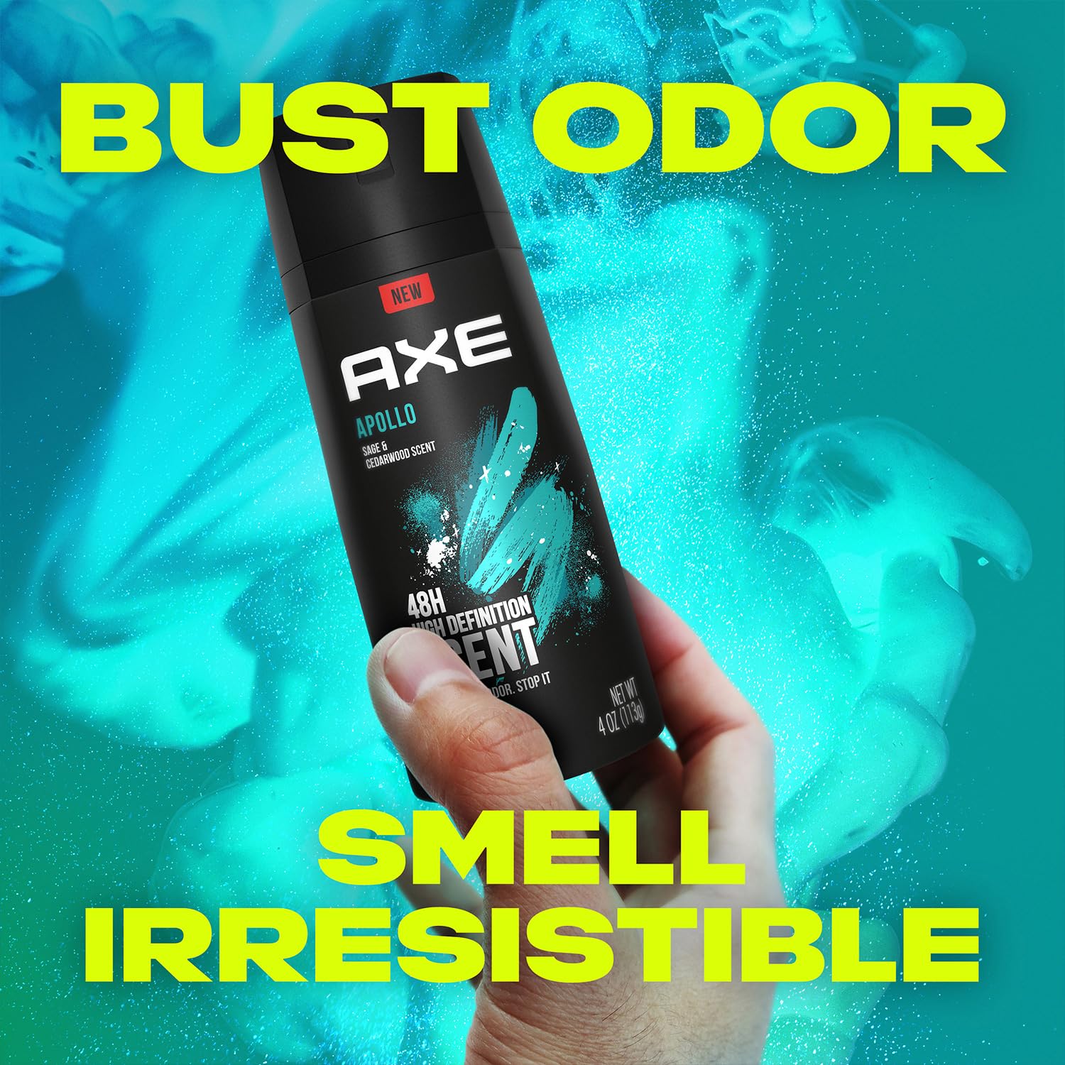 Compact AXE Apollo deodorant bottle packaging for travel.