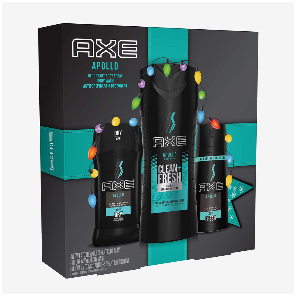AXE Apollo antiperspirant stick included for reliable 48-hour protection.