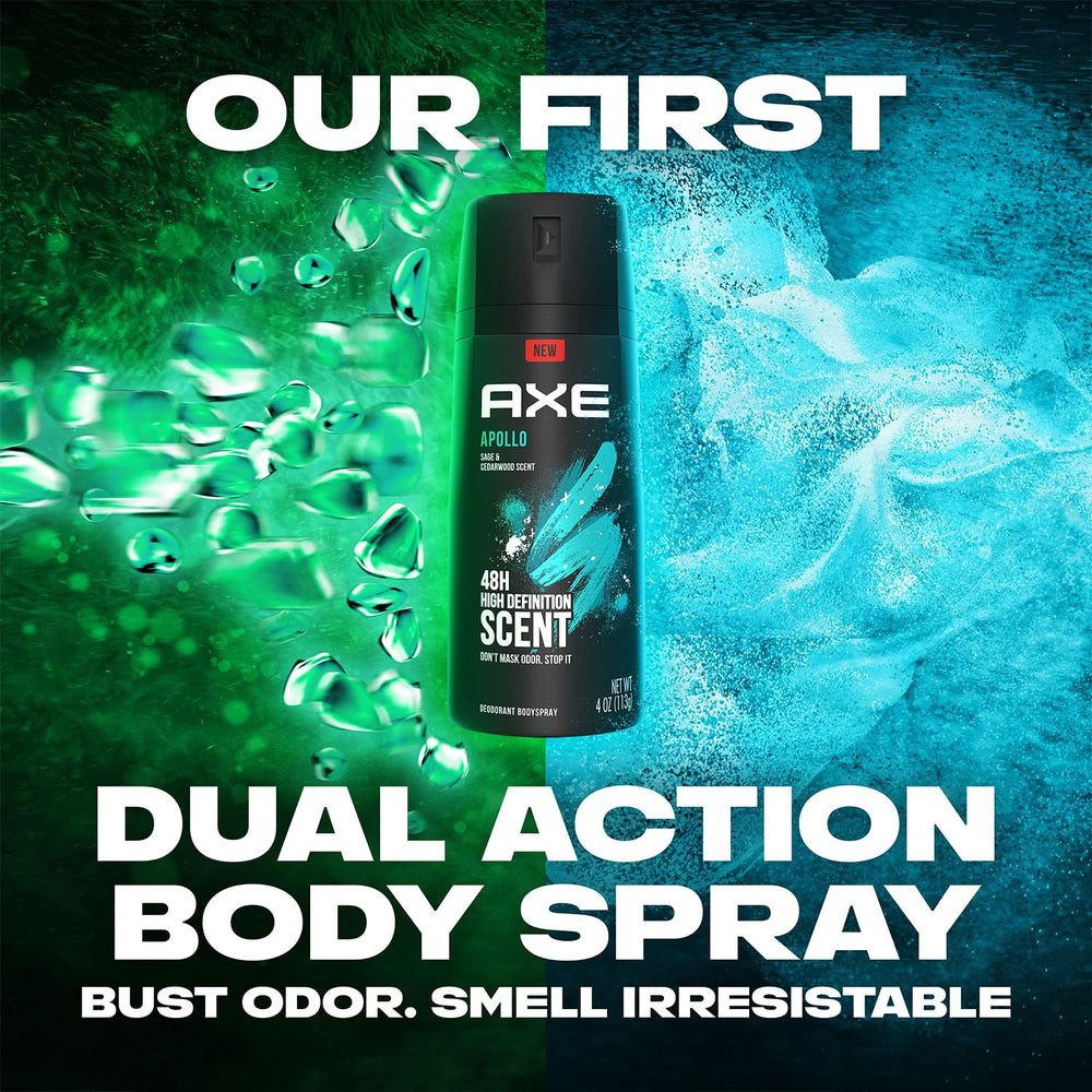 Six-pack AXE Apollo bodyspray for convenient daily freshness.