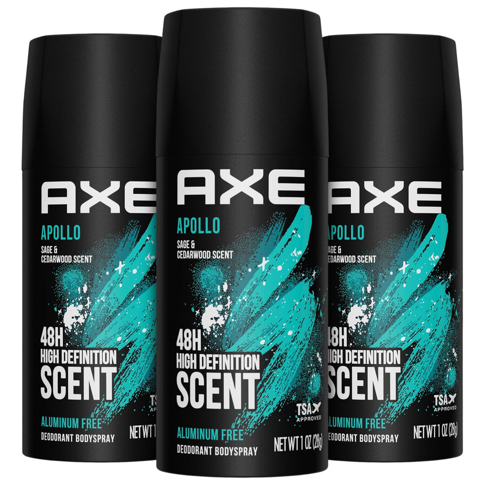 AXE Apollo travel deodorant bottle offers on-the-go freshness with sage and cedarwood scent.