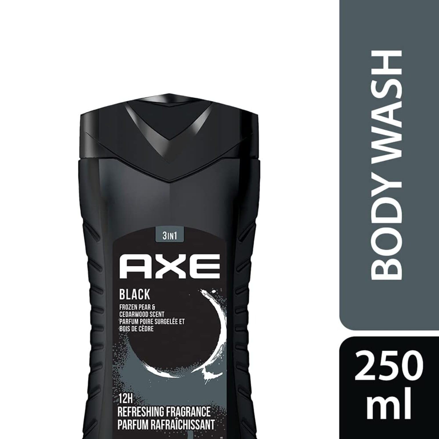 AXE Black bottle cap closeup showing easy grip for quick lather.