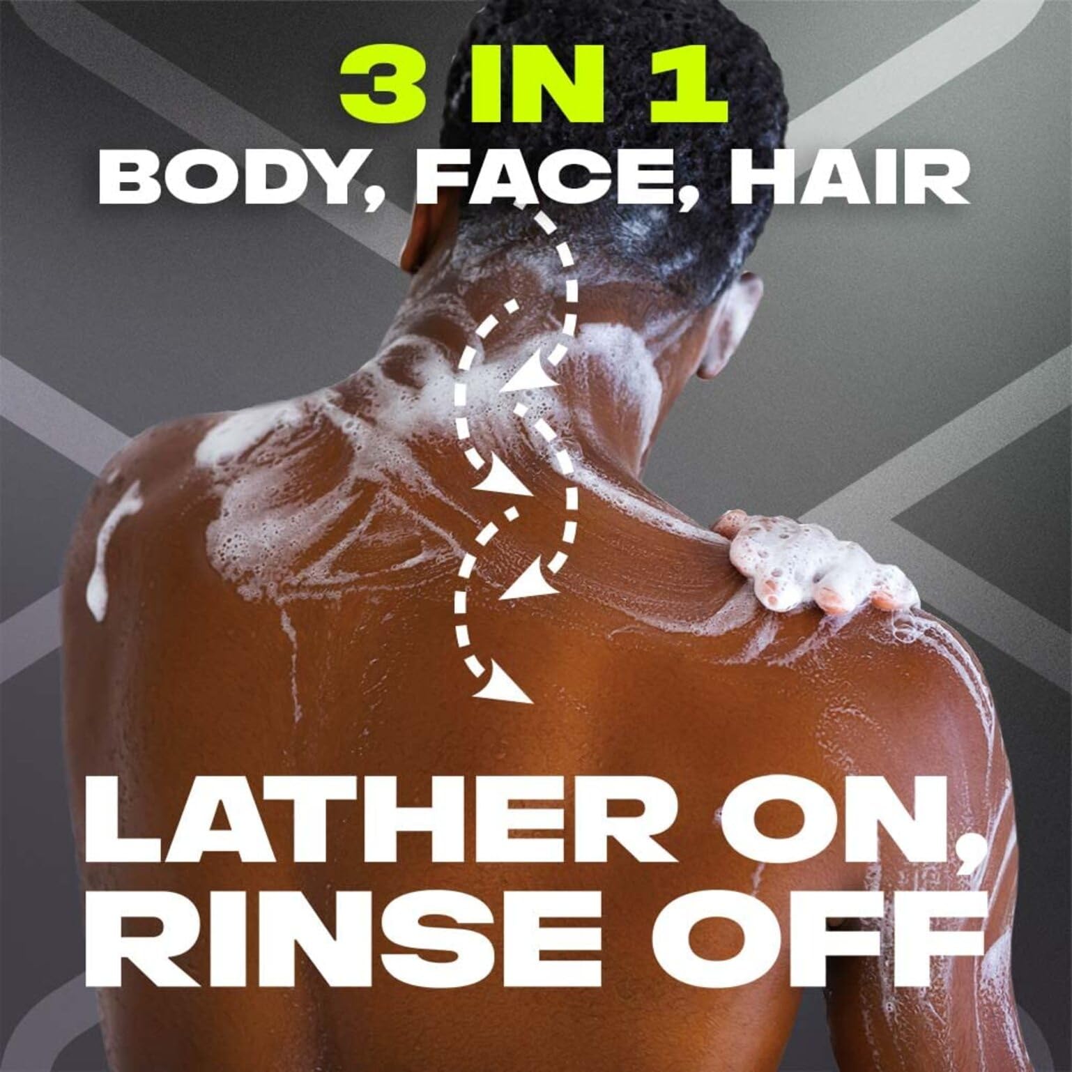 AXE Black 3-in-1 use shown for a multi-task routine on skin, hair, and face.