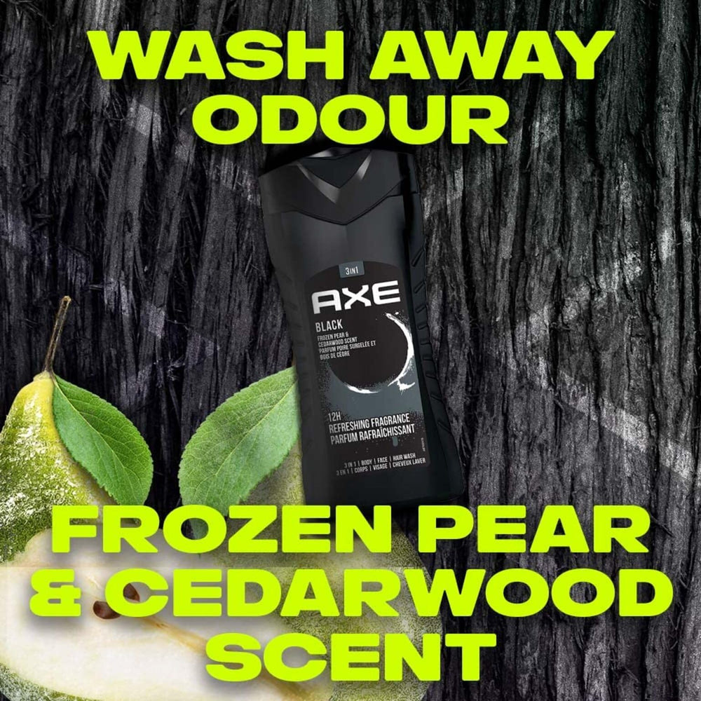 Fragrance swatch of AXE Black with Frozen Pear and Cedarwood notes.