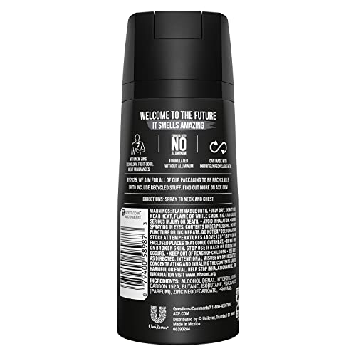 AXE Black deodorant spray can illustrates 48-hour odor protection in a sleek can.