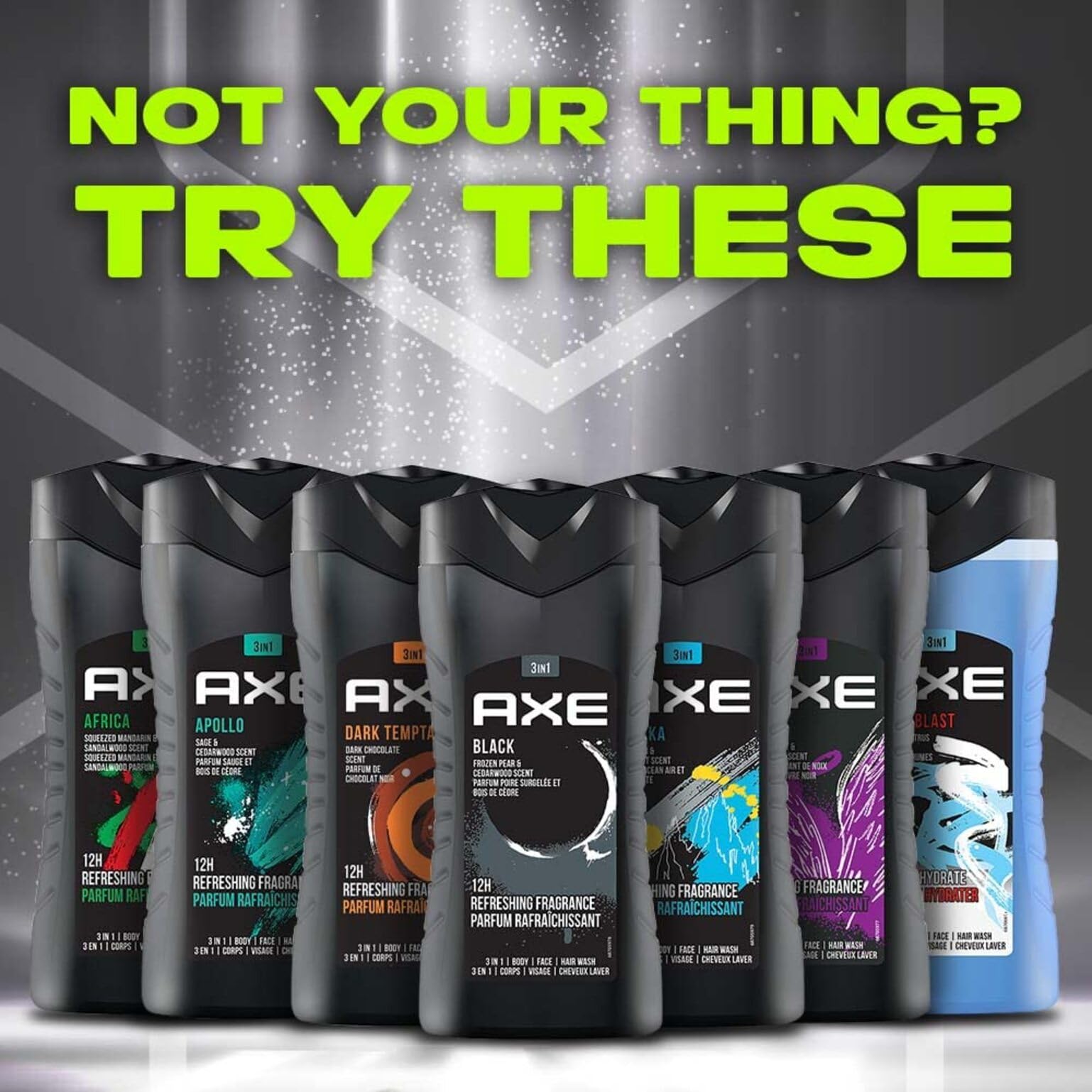 AXE Black bottle on a bathroom counter for a travel-friendly routine.