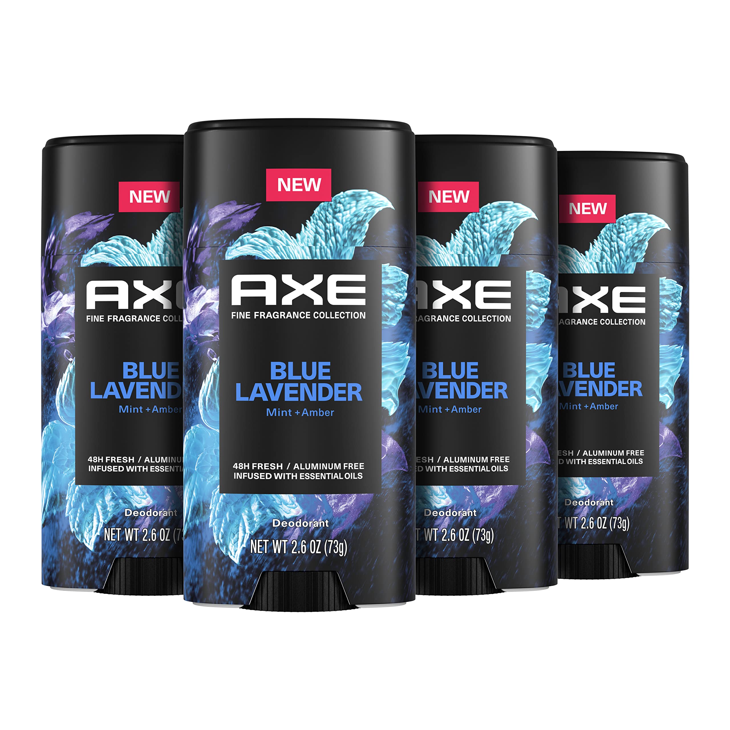 AXE Blue Lavender deodorant stick 4-count package delivering all-day freshness.