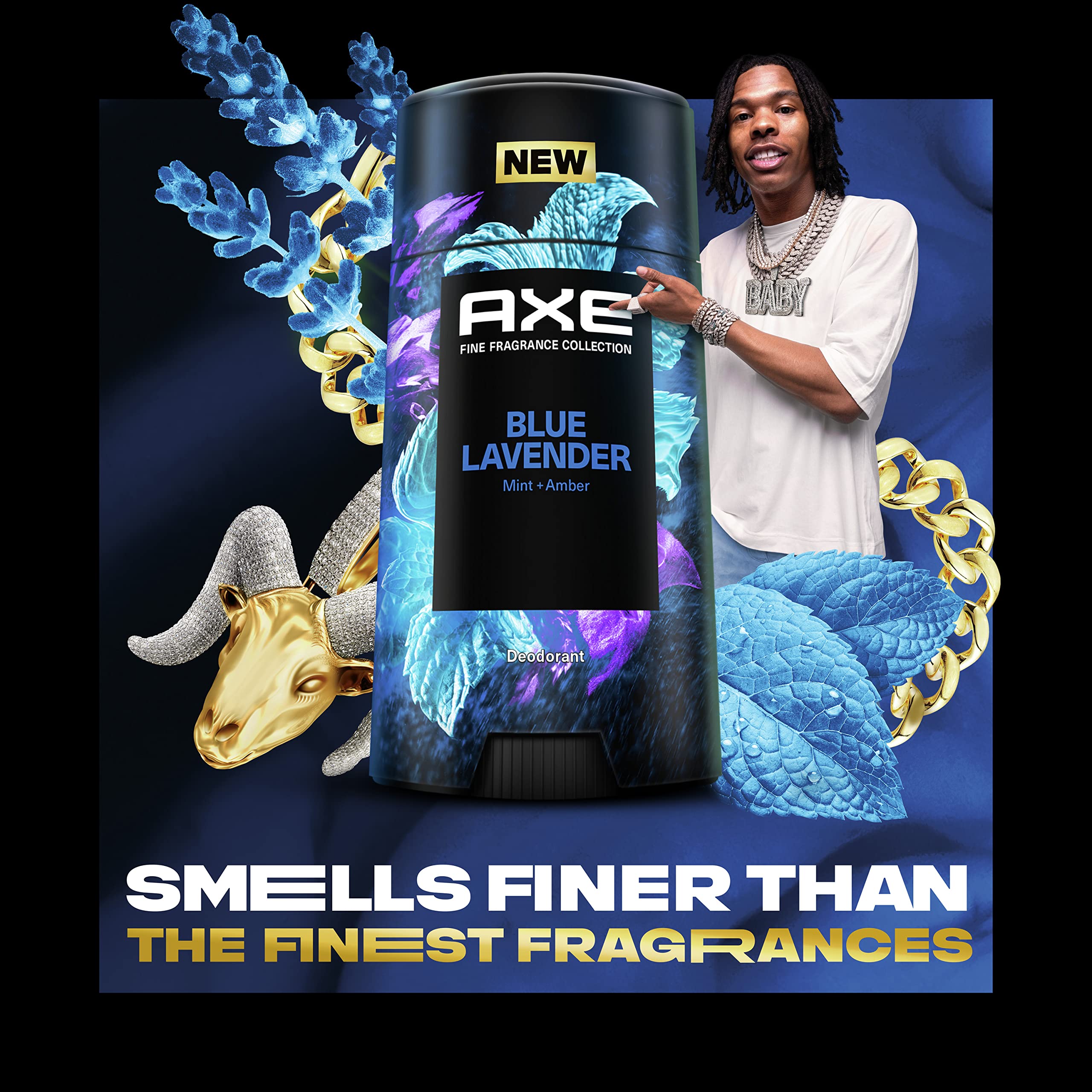 Texture detail of AXE Blue Lavender deodorant stick showing smooth aluminum-free formula.