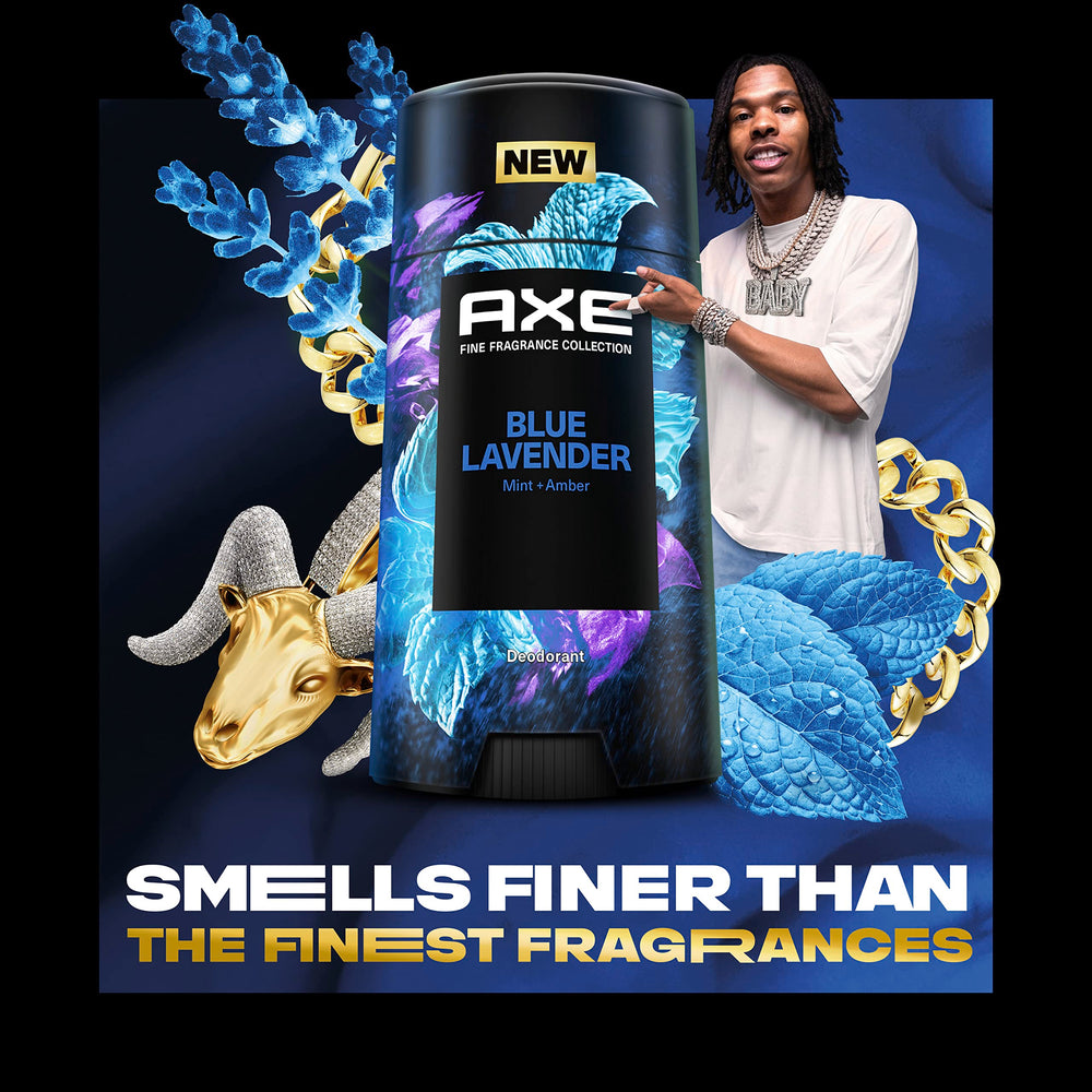 Texture detail of AXE Blue Lavender deodorant stick showing smooth aluminum-free formula.