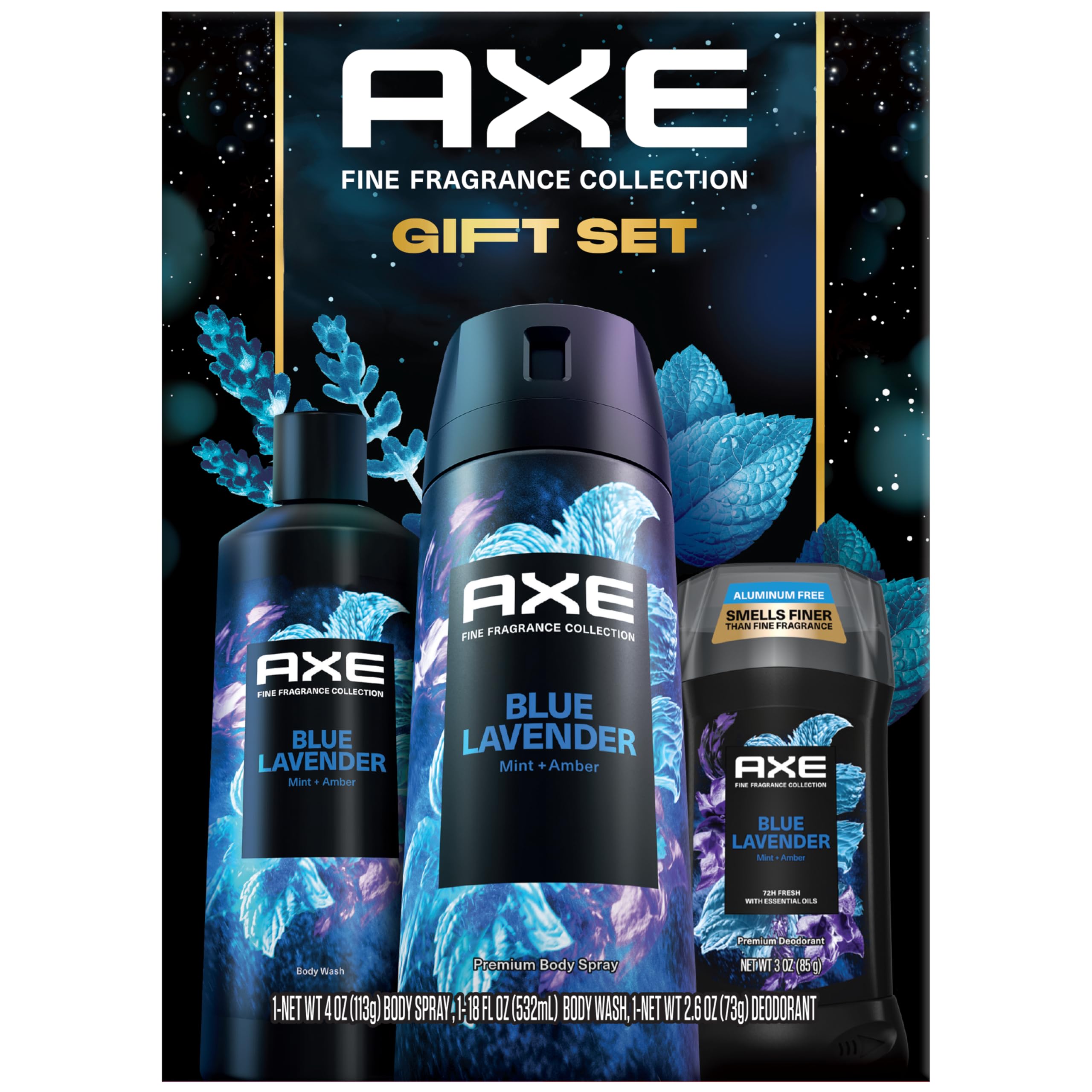 AXE Blue Lavender gift set box showing a complete grooming routine for modern men