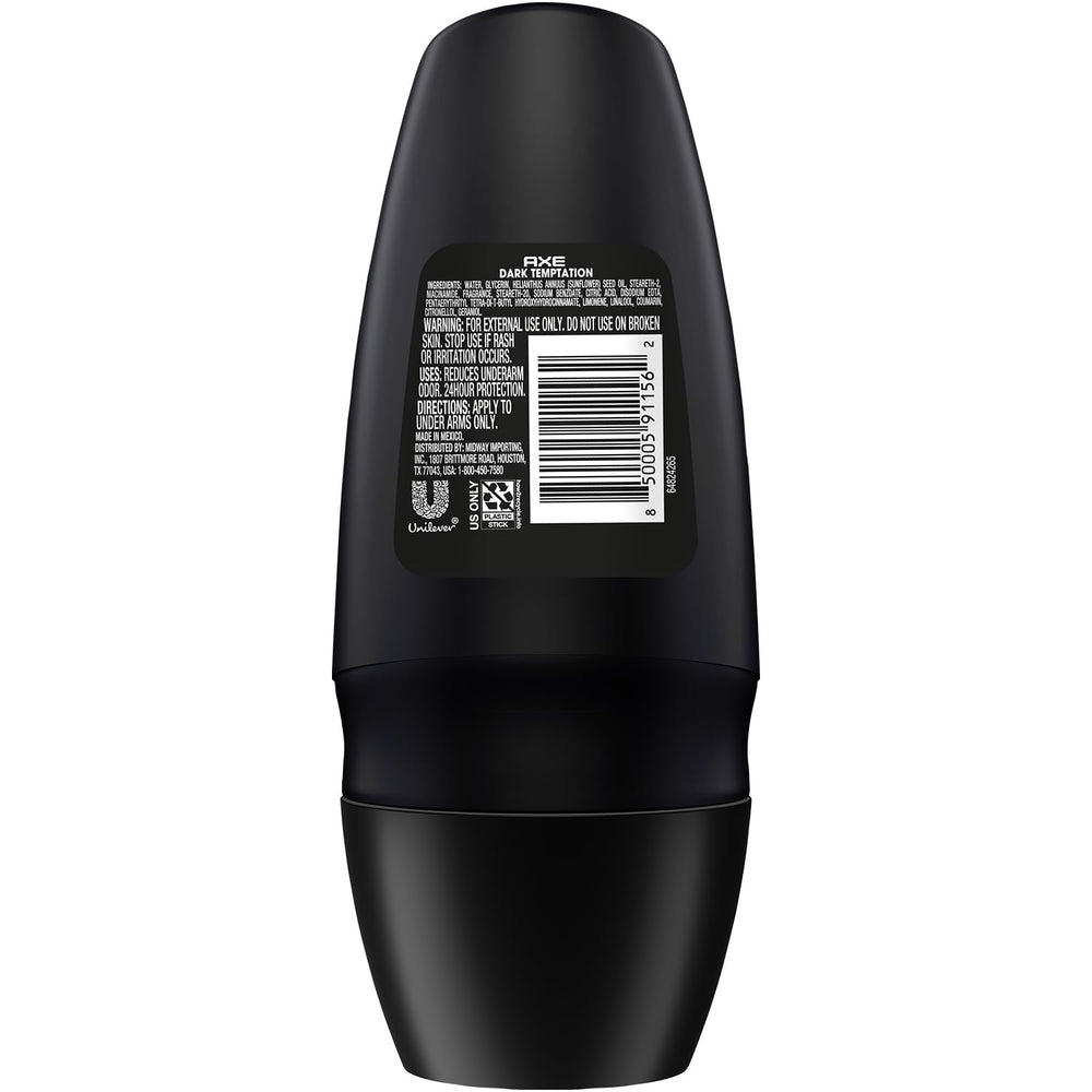 AXE Dark Temptation 12-pack packaging display highlighting travel-friendly deodorant.