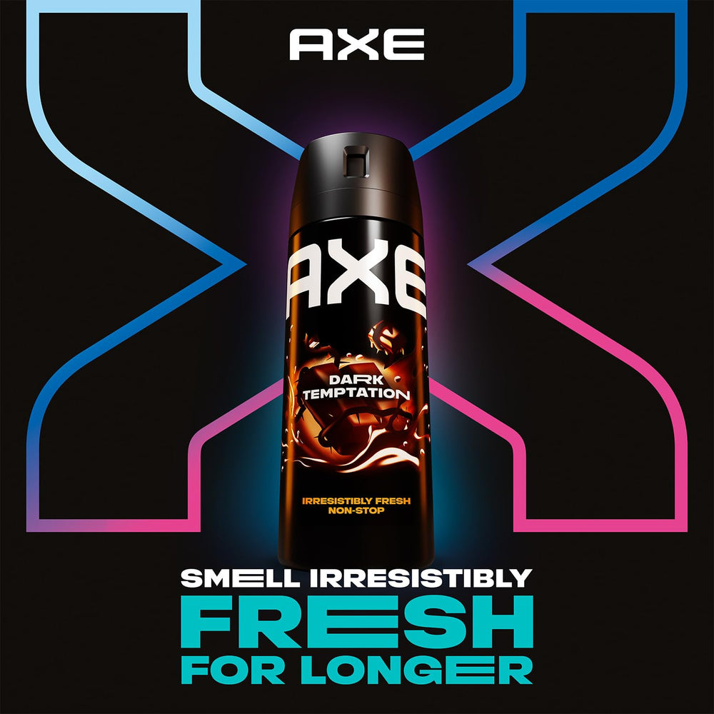 AXE Dark Temptation bottle nozzle close-up for easy spray application.