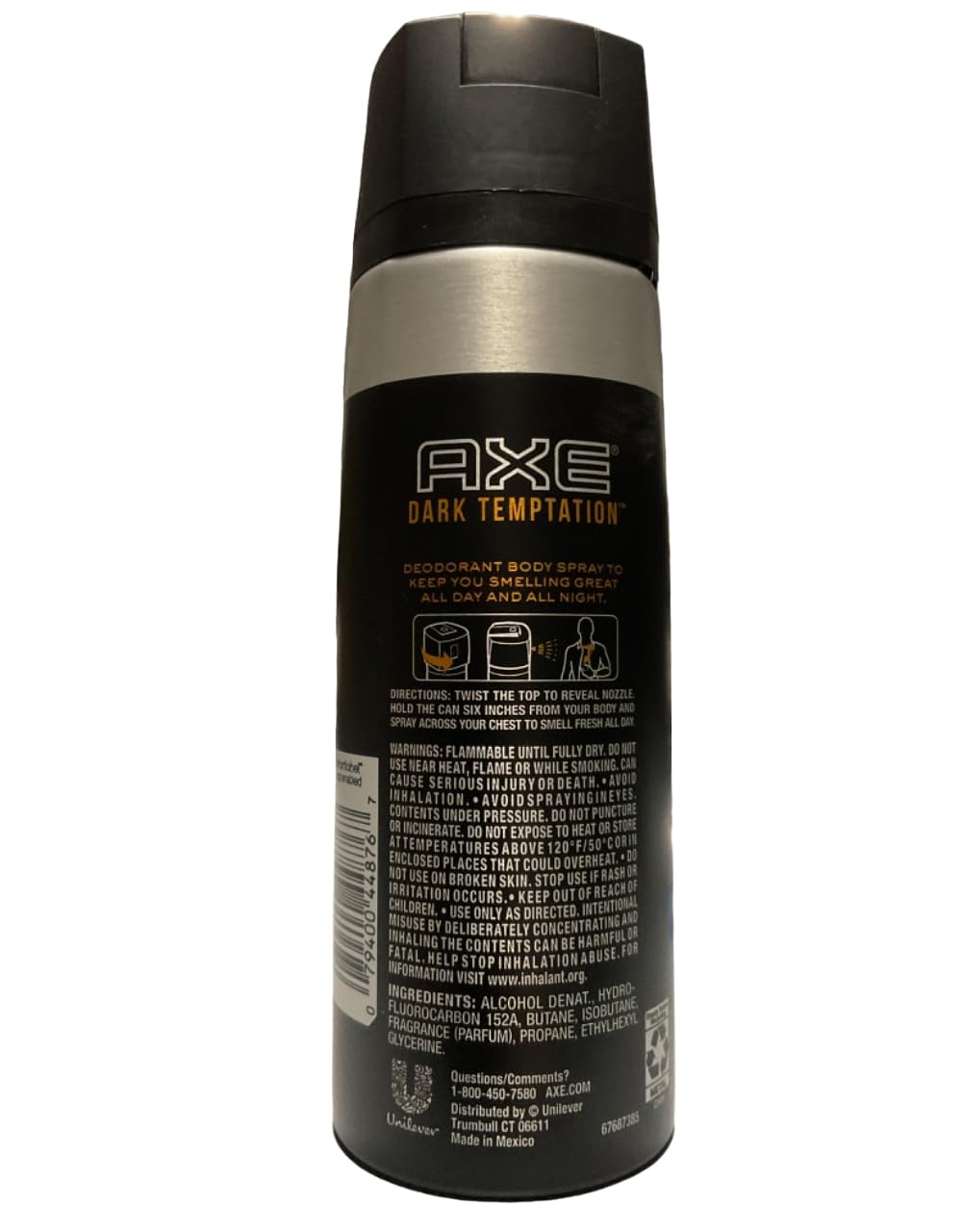 AXE Dark Temptation aluminum-free can design highlights odor protection.