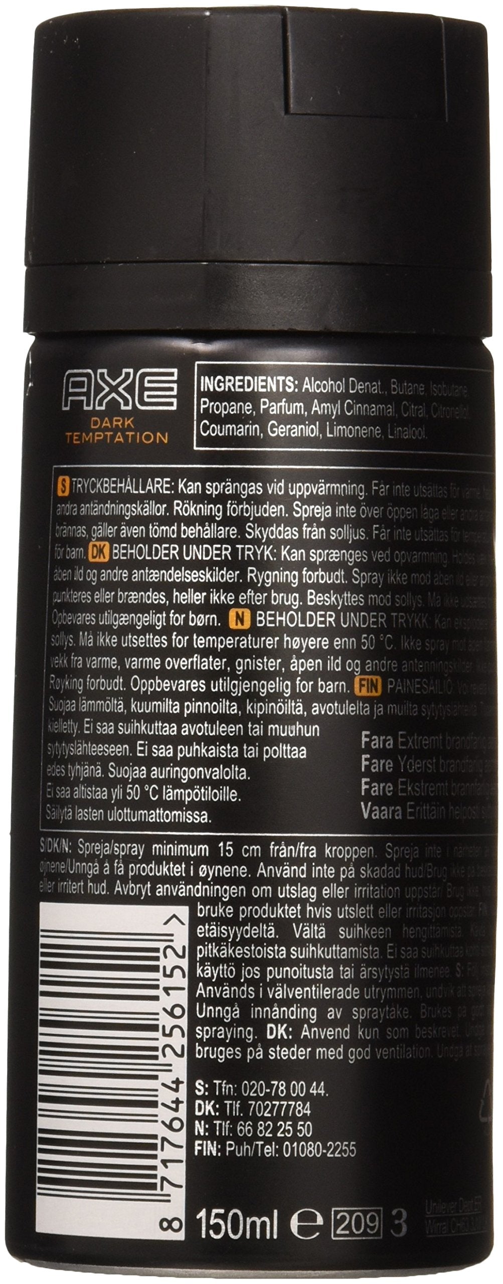AXE Dark Temptation deodorant spray bottle displaying sleek, easy-to-use design