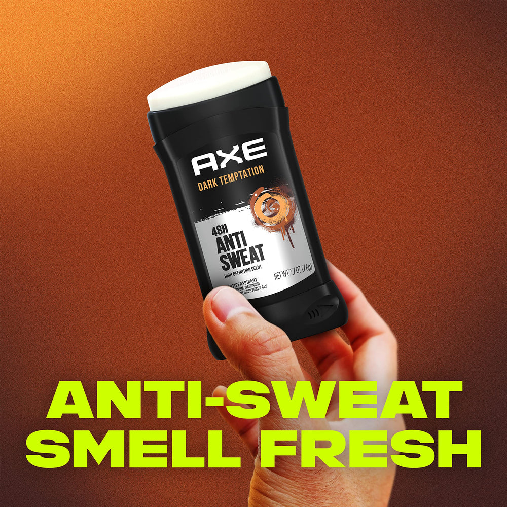 AXE Dark Temptation packaging back notes sustainability goals for packaging.