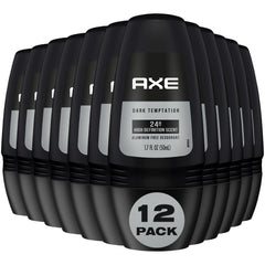 AXE Dark Temptation roll-on bottle closeup with aluminum-free formula for lasting freshness.