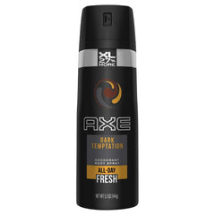 AXE Dark Temptation spray bottle in action for long-lasting freshness.