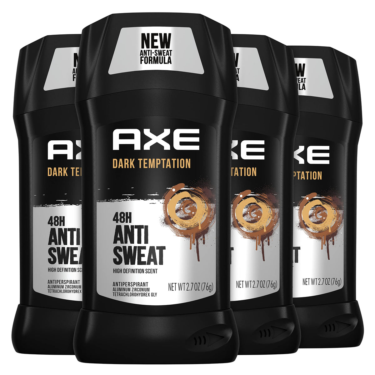AXE Dark Temptation antiperspirant stick application shows quick dry underarms for all-day confidence.
